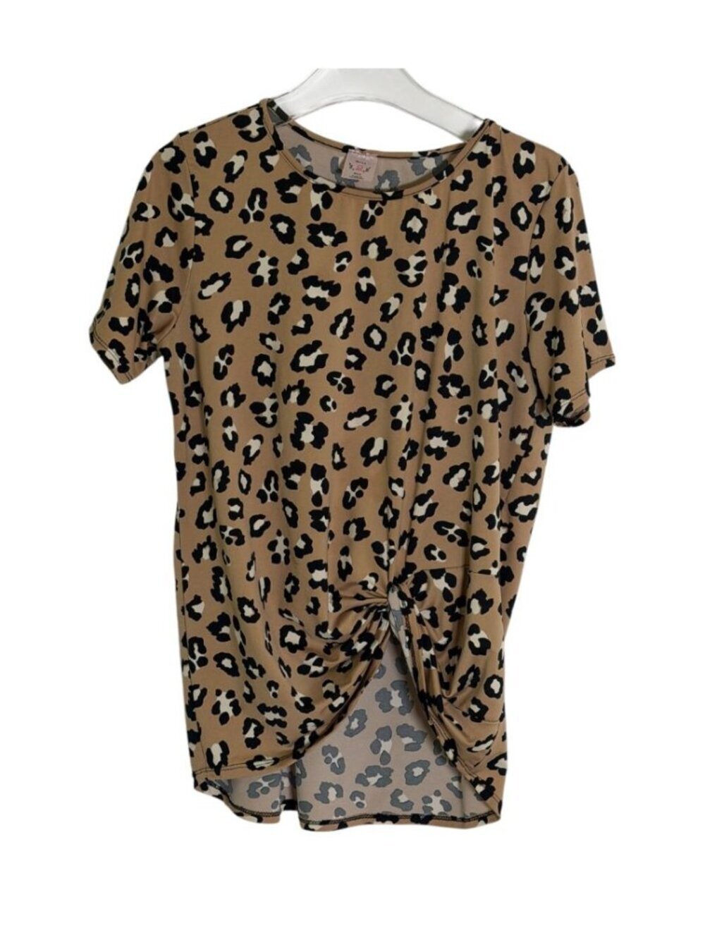 Miss 2 Day Leopard Print Knot Front Top Large Tan Black